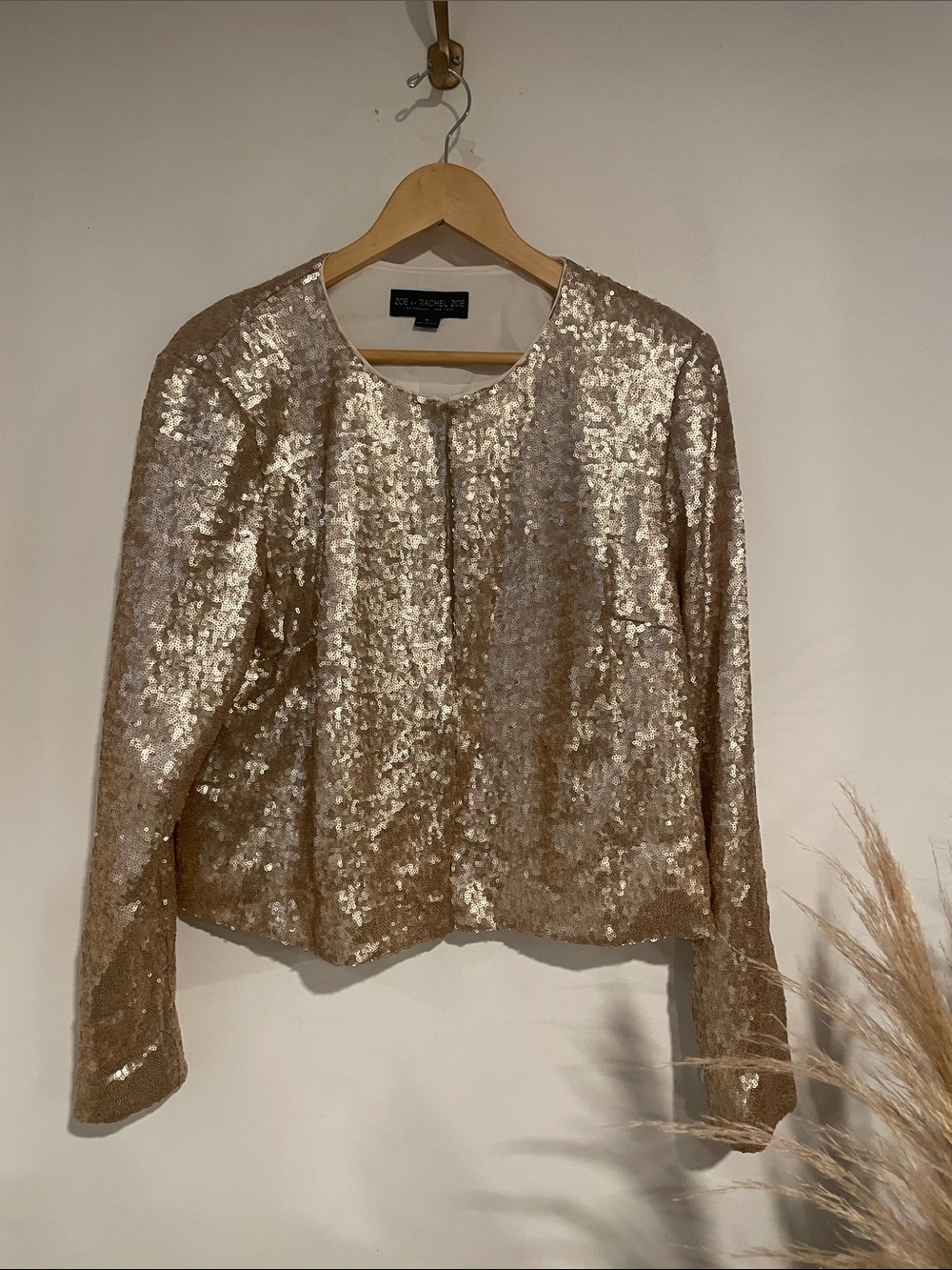 Rachel Zoe Gold Sequin Round-Neck Blazer Sz XL B137